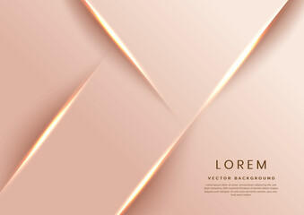 Abstract 3d template rose gold background with gold lines diagonal sparking with copy space for text.