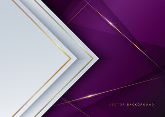 Abstract elegant template white triangle with golden lines on violet background with copy space for text. Luxury concept.