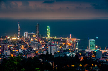 Fototapeta na wymiar Night Town Of Batumi, Modern Urban Architecture