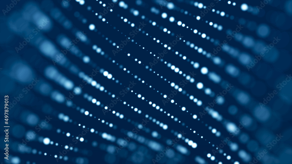 Poster Digital technology. Futuristic background of glowing particles in motion. Large amount of data. 3D rendering.
