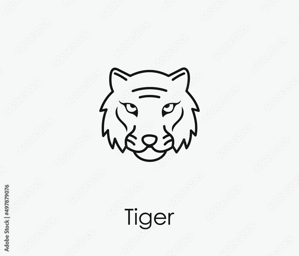 Poster tiger vector icon. editable stroke. symbol in line art style for design, presentation, website or ap