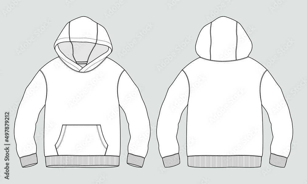 Sticker long sleeve hoodie technical fashion drawing sketch template front and back view. apparel dress desi - Stickers