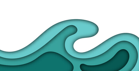 Banner with 3D paper cut wave design green color. vector abstract background. layout blank use for text message presentations. green color wallpaper.