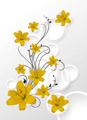yellow lilies with a black outline, vertical
