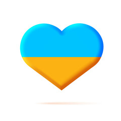 Digital icon of a heart in ukrainian flag colors, 3d volume digital illustration