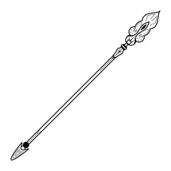 Abstract Black Simple Line Spear Weapon Doodle Outline Element Vector Design Style Sketch Isolated On White Background Illustration For War, Battle