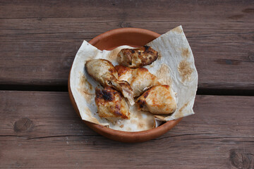 Grilled chicken on skewers (chicken shashlik). Popular dish of Georgian cuisine.