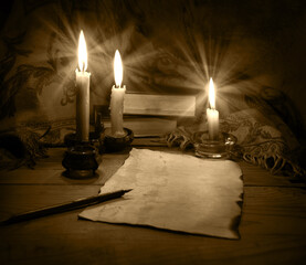 Vintage paper for writing on wooden background