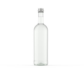 75cl clear glass water bottle isolated on white background, smooth version, for product presentations. 3d rendering.