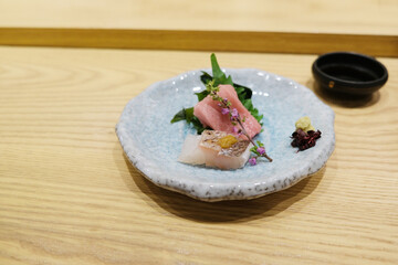 The Bluefin Tuna Belly and madai sea bream sashimi. 