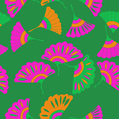 Seamless stylized colored fabulous leaves . Hand drawn.