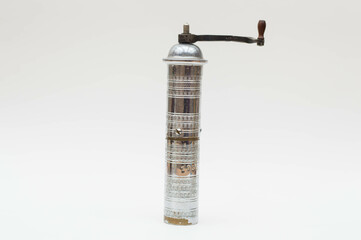 Vintage silver coffee grinder isolated