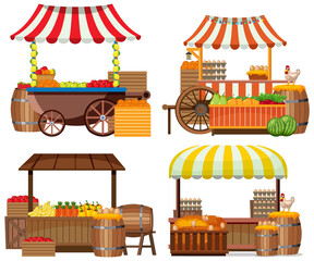 Flea market concept with set of different stores