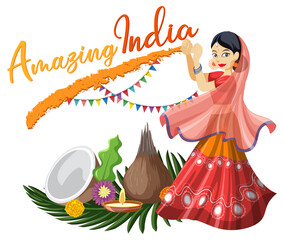 Amazing India lettering with Indian woman