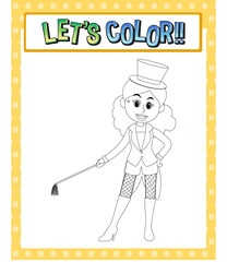 Worksheets template with let’s color!! text and Magician girl outline