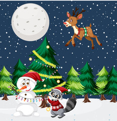 Christmas theme with snowman and animals
