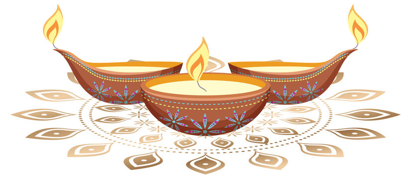 Diwali light candles on white background