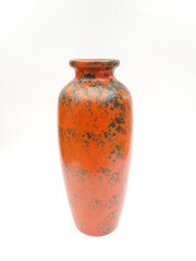 Mid-century modern ceramic vase with orange glaze isolated