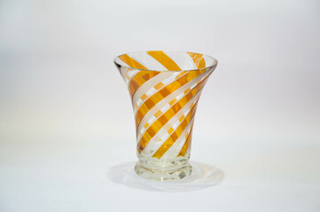 Mid-century modern crystal glass vase with yellow stripes