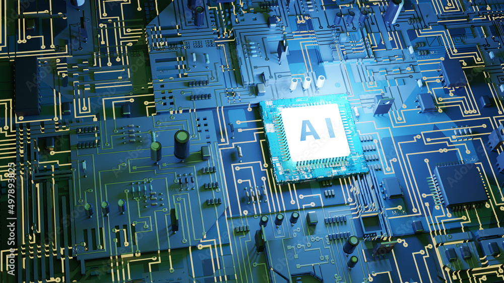 Poster ai (artificial intelligence) circuit board, 3d rendering