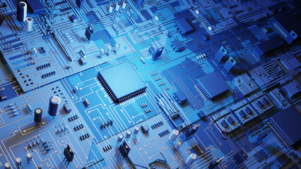 elctronic micro circuit board, 3d rendering - obrazy, fototapety, plakaty