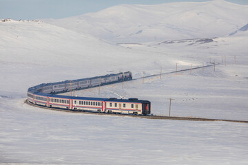 Eastern Express in the Winter Season, Estern Anatolia, Kars Turkey - obrazy, fototapety, plakaty