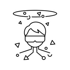 Metaverse icon. Human and virtual monitor or hologram. Outline style. Play online VR or virtual reality game. Vector. Isolate on white background