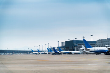 Empty cement floor in runway airport