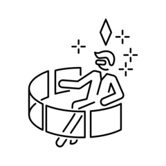 Avatar in metaverse. Thin line icon. Settings, choosing appearance. Pixel perfect, editable stroke. Vector illustration. virtual monitor or hologram. VR and virtual reality. Sim character