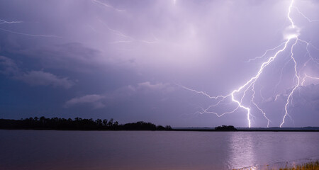 Lightning strike over river
