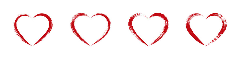 Hand drawn red brushstroke heart set. Grunge heart icons. Vector EPS 10