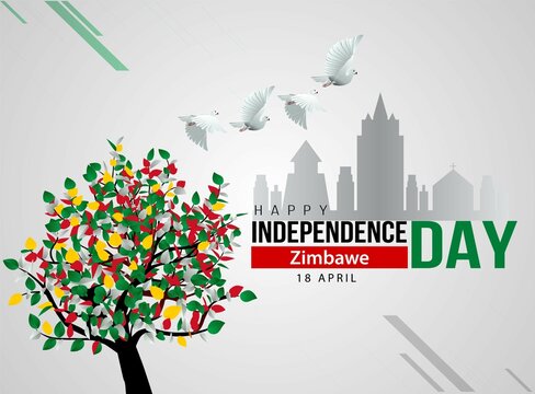 happy independence day Zimbabwe pigeon flying with colorful flag tree. vector illustration design