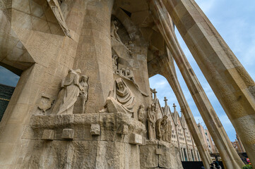 Sagrada Familia, a large Roman Catholic church in Barcelona, Spain, designed by Catalan architect...