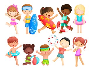 Fototapeta na wymiar Summer Kids Illustration set