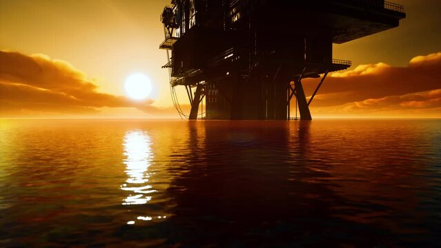 Silhouette of offshore oil drilling rig