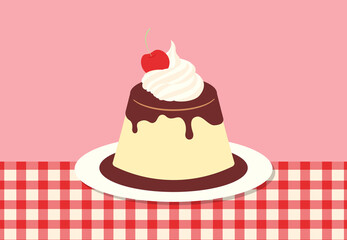 vector background with a custard pudding on a plate for banners, cards, flyers, social media wallpapers, etc.