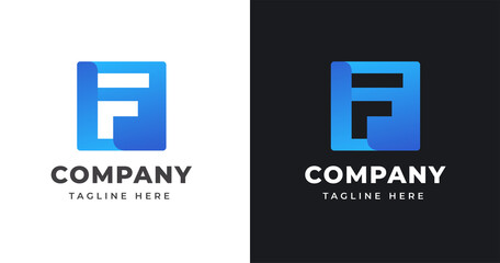 Letter F logo design template with square shape concept gradient element geometric