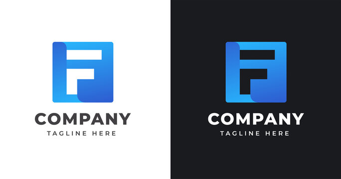 Letter F logo design template with square shape concept gradient element geometric