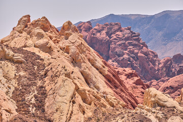 Colorful Sandstone in Valley of Fire. Focus set to Rocks in the Foreground