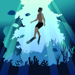 man in the sea. snorkeling 