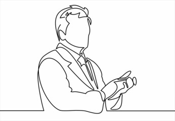 Fototapeta premium line art or One Line Drawing of a businessman Standing ovation