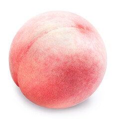 Pink peach fruit with leaf isolated on white background, Fresh Peach on White Background With...