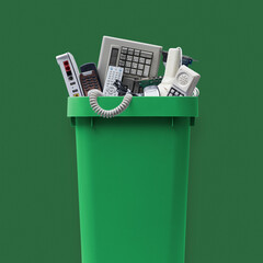 Waste bin full of e-waste