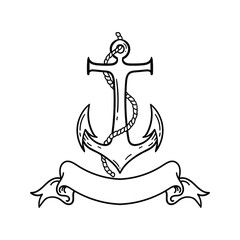 hand drawn anchor with ribbon doodle illustration for tattoo stickers poster etc
