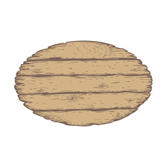 Hand drawn sketch style wooden signboard. Wooden ellipse plank. Best for invitations, game, blogs design. Vector color illustration.