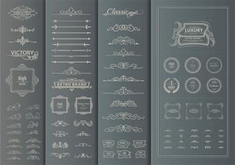 Vintage set decor elements for wedding cards, decorating valentines, vector framing title of different printed products. Vintage patterns, frames and weaves on a white background. Round business icons