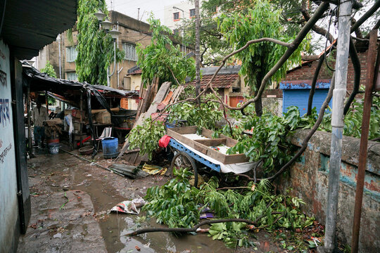 Howrah, West Bengal, India - 21st May 2020 : Remains of a devastated shop, destroyed by Super cyclone Amphan. Few structures could survive the storm.