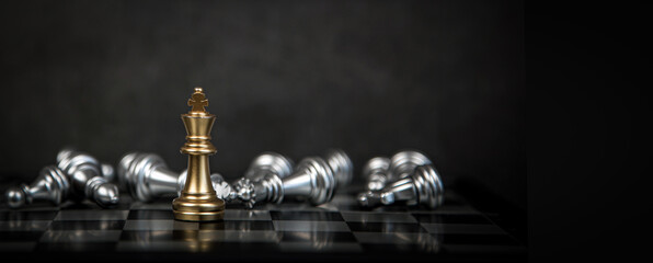 Close up king chess stand with falling chess on the back concept of team player or business team...