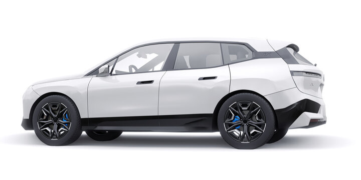 Paris, France. January 21, 2022: BMW iX 2022 White luxury sport suv electric car isolated on white background. 3d illustration.