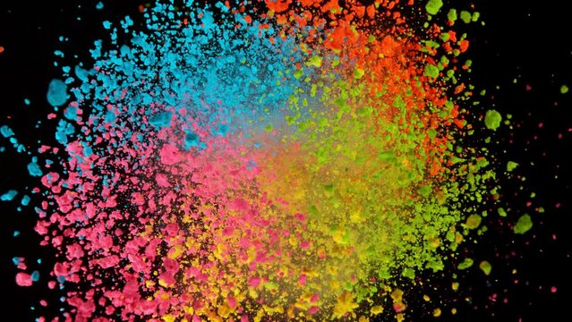 Super Slow Motion Shot of Rotating Color Powder Expolosion Isolated on Black Background at 1000fps.